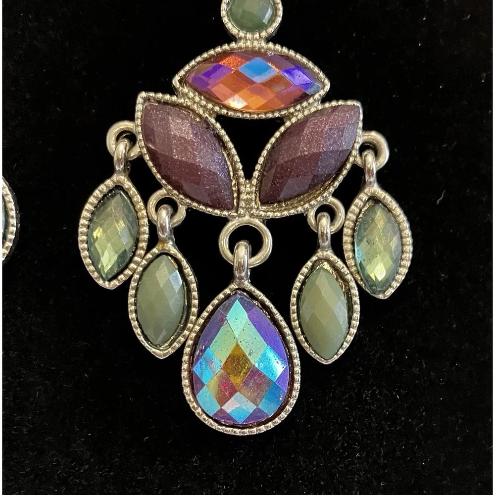 Earrings Iridescent “Oil Spill” Aurora Borealis Chandelier Dangle Bridal Formal